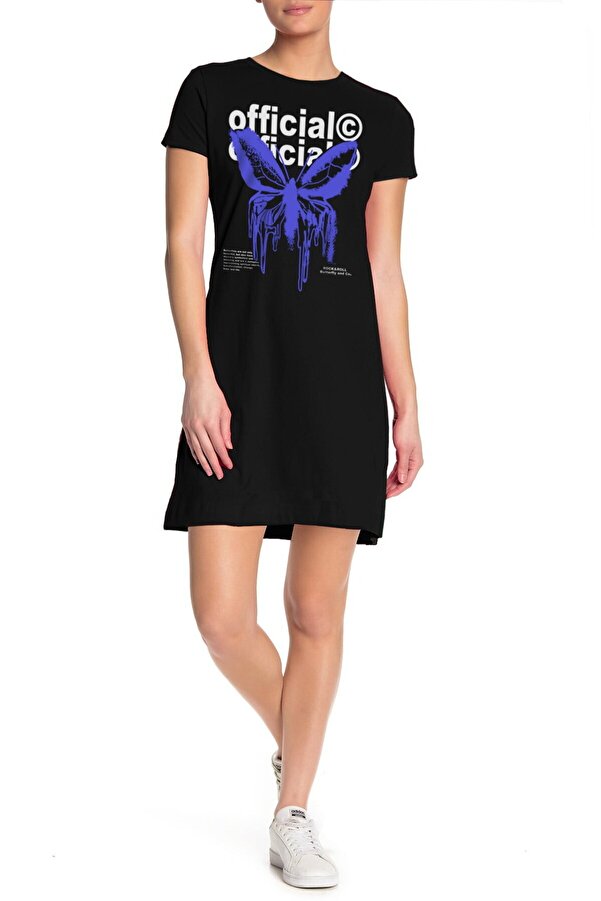 ROCKANDROLL Flowing Butterfly Black Short Sleeve Combed Cotton