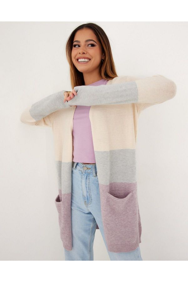 Long color block cardigan online