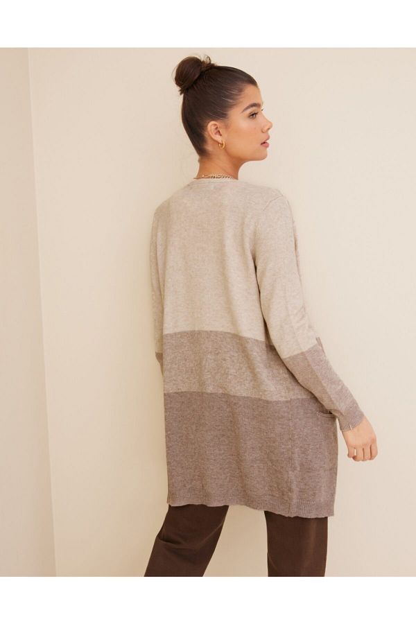 Only Onlqueen L s Long Cardigan Knt Noos Basic Color Block Cardigan with Long Pockets Trendyol