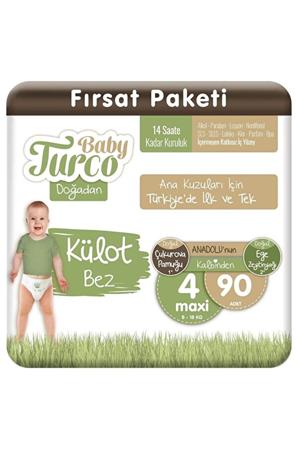 Baby Turco Doğadan Külot Bez 4 Numara Maxi 90 Adet