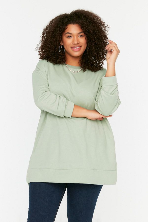 Trendyol Curve-Mintfarbenes, dünnes Strick-Sweatshirt mit Schlitz und Details TBSSS22SW0173 1