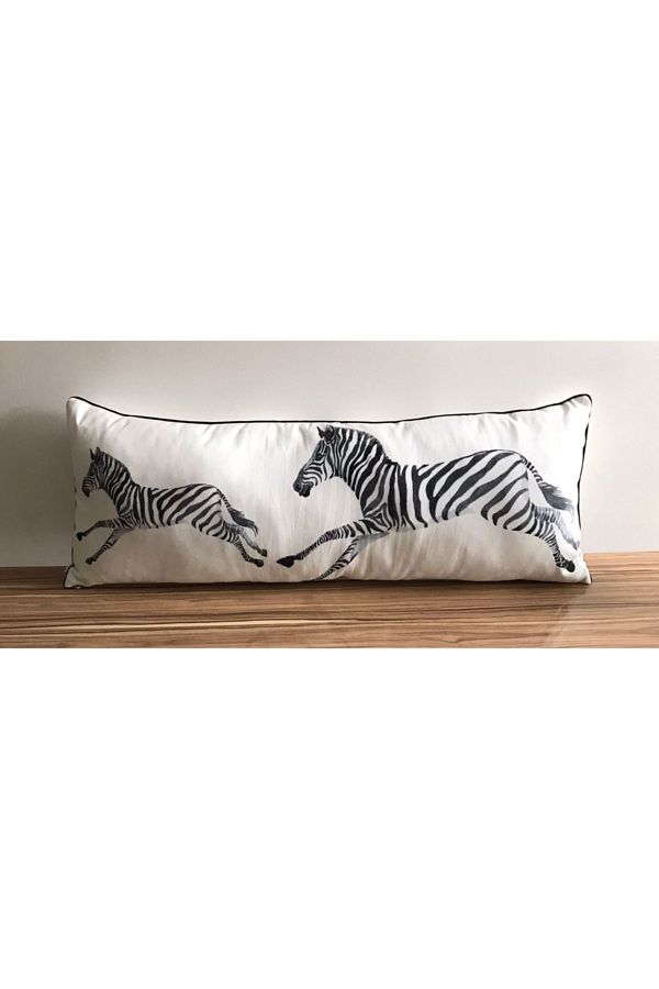 KIRLENTİM-E712 White Background Black and White Zebra Edges Piping Double Sided Patterned Throw Pillow Cover 1