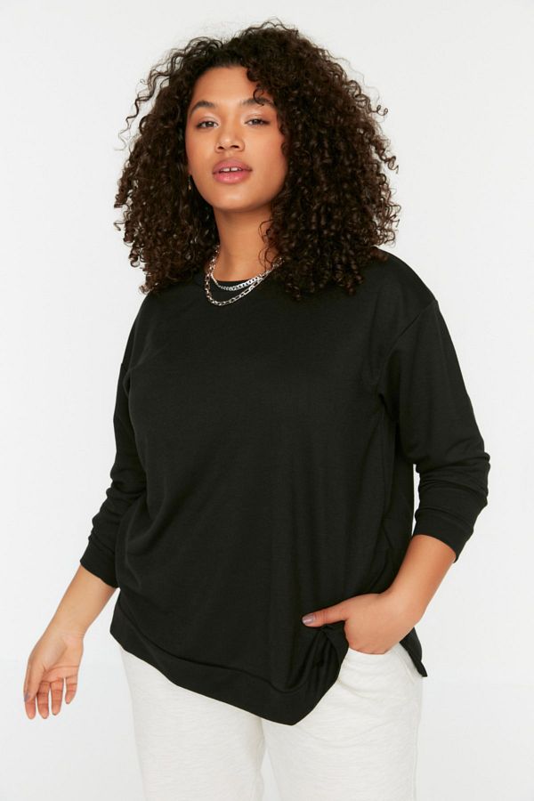 Trendyol Curve Black Slit Detailed Thin Knitted Sweatshirt TBBSS22SW0172 Trendyol