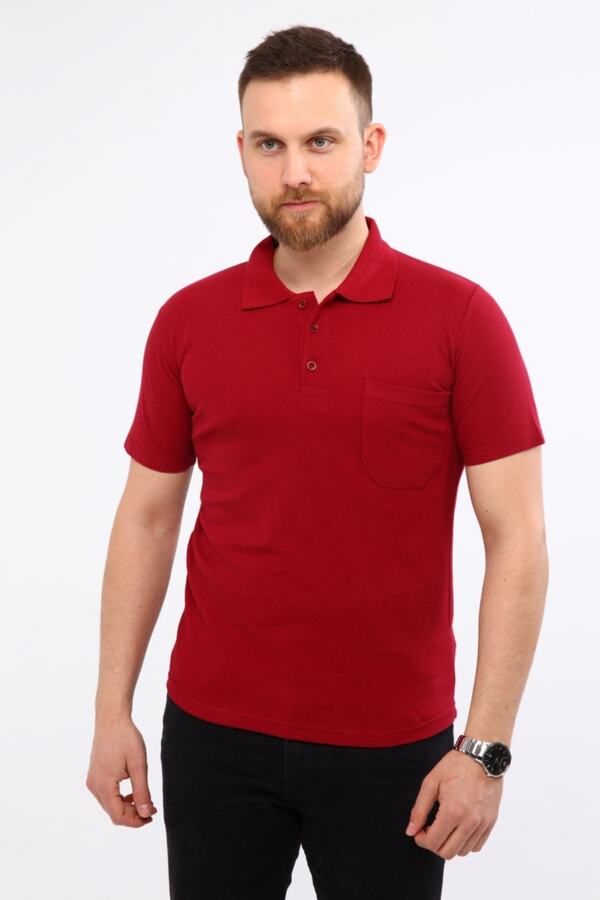Çamdalı İş Elbiseleri-Polo Neck Claret Red Short Sleeve Pique Knitted Work T-Shirt 1