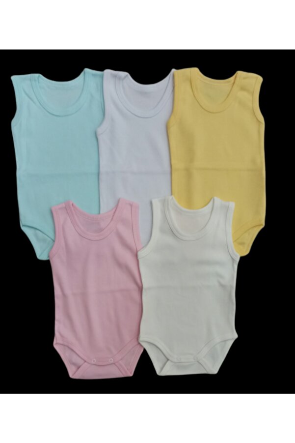 özdemirli bebe Askılı Basic Bisiklet Yaka Atlet Çıtçıtlı Badi 5li Paket 0-48 Ay