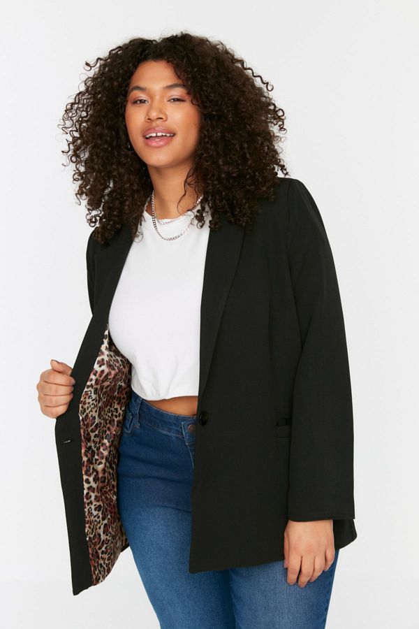 Trendyol Curve-Black Leopard Lining Detailed Blazer Woven Jacket TBBSS22CE0195 1