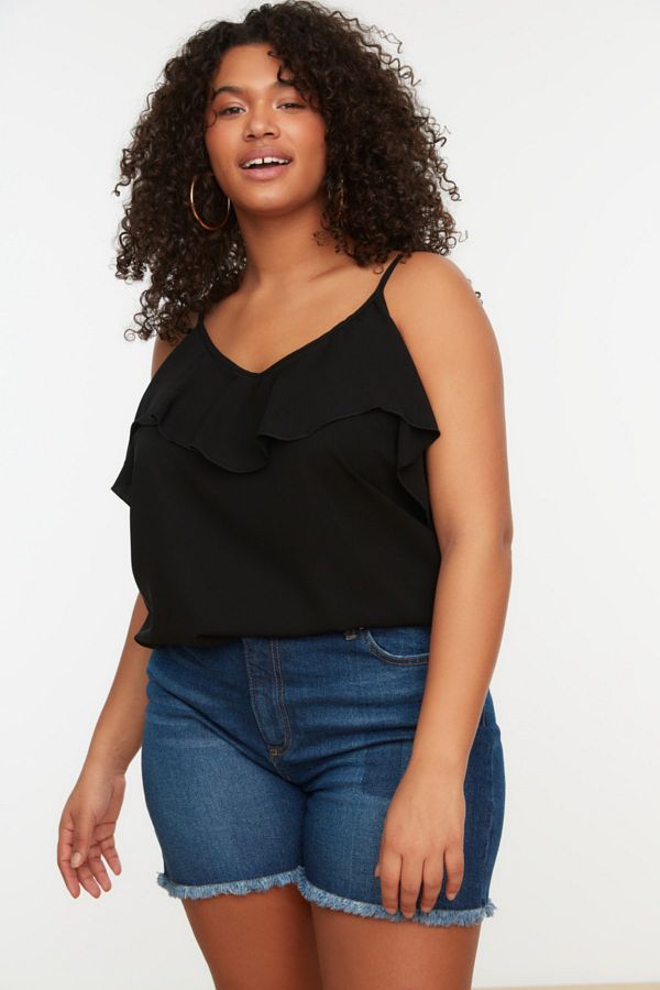 Trendyol Curve-Plus Size Black Flounce Collar Blouse - Adjustable Strap TBBSS22AF0023 1
