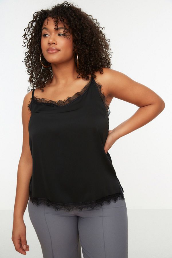 Trendyol Curve-Plus Size Black Lace Adjustable Strap Blouse - TBBSS22AF0044 1