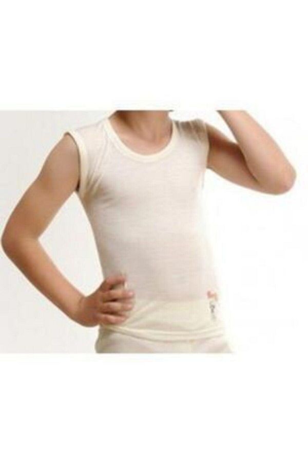 Hasyün-Boy's Ecru 2-Piece Wool Undershirt Bronchitis Undershirt Absorbs Sweat and Keeps the Skin Dry 1
