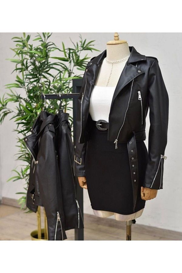 ildanwomen Women s Leather Jacket Belted Leather Coat Soft Leather and Comfortable Fit Trendyol