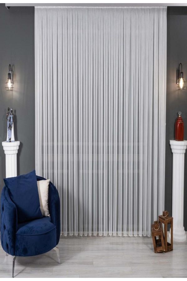 LARİS-1/2 Pleat Chain Rope Tulle Curtain All Sizes Ecru (en X Size) 1