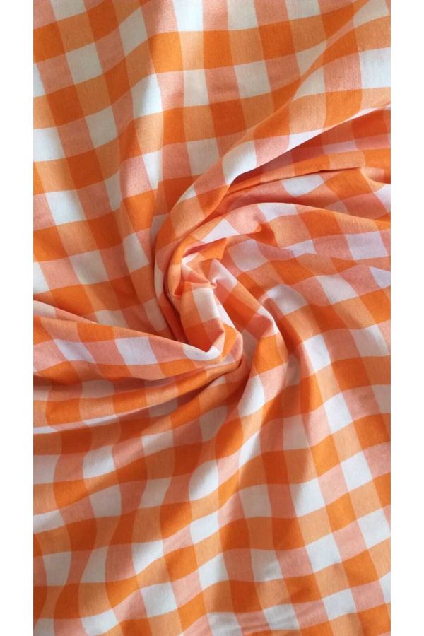 Soft Kare-1 Meter Orange White Large Checkered Zefir Fabric 1