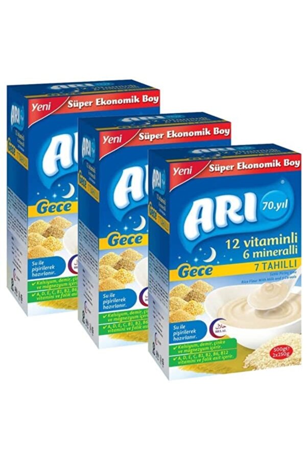 ARI Mama Sütlü 7 Tahıllı (GECE) Sütlü Pirinç Unu 500 gr X 3 Adet