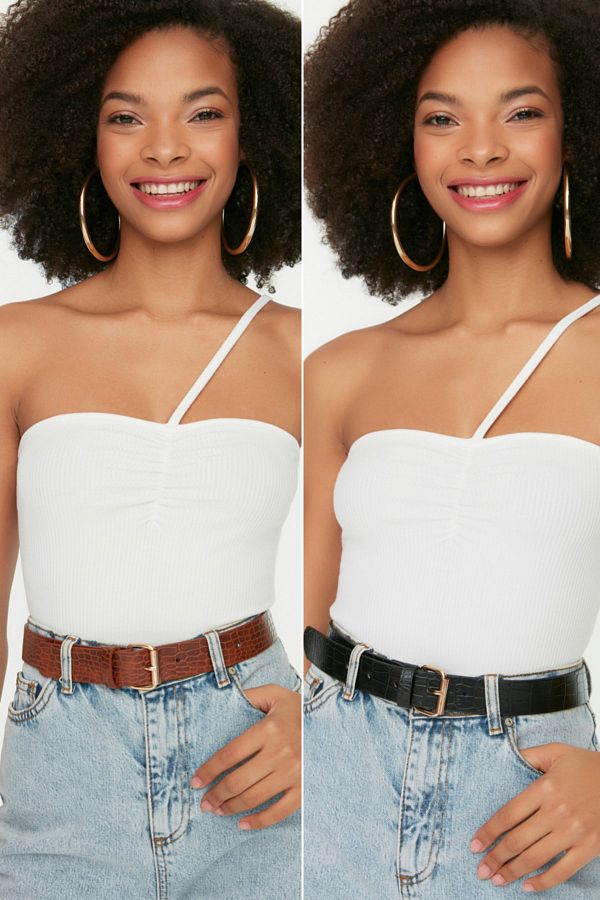 Trendyol Collection-Schwarz-brauner Damengürtel mit Schnalle im 2er-Pack TWOAW21KE0125 1