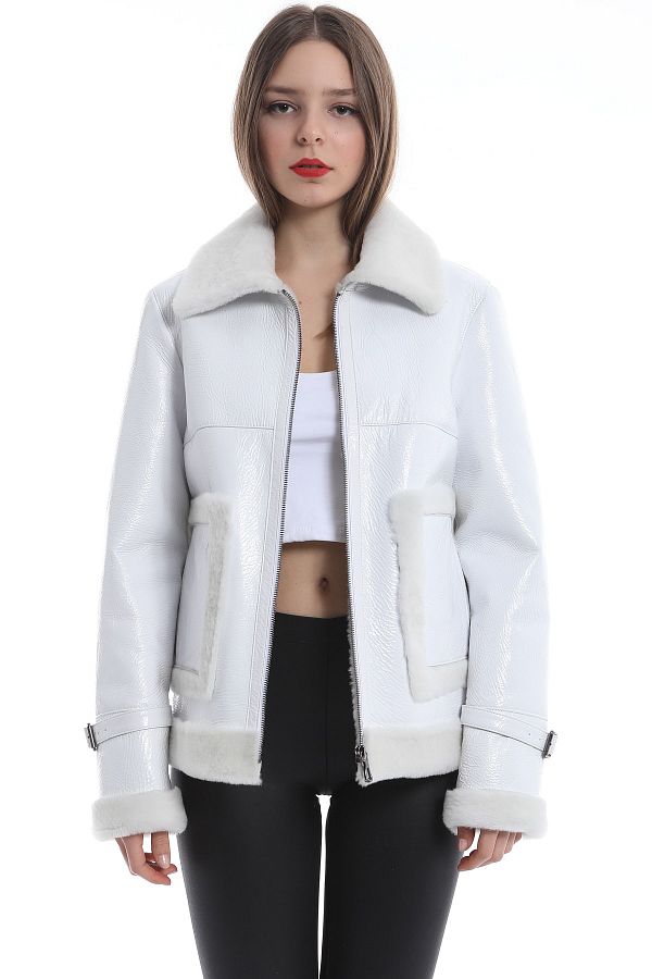 Leather Club White Patent Leather Jacket Trendyol