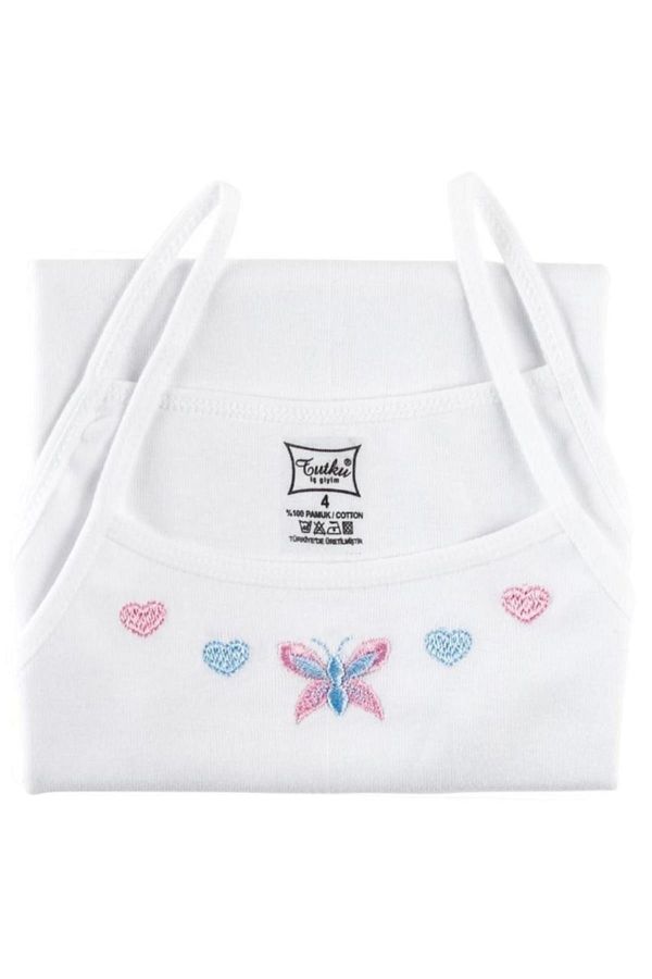 Tutku-Girl's Embroidered Ribbed Undershirt with Rope Strap 1