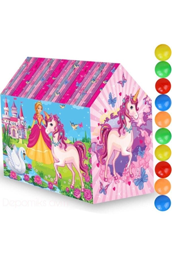 Depomiks Avm Oyuncak Çadır Oyun Evi Kız Çocuk Oyun Çadırı Kolay Kurulum 100x70x110 Cm 10 Top