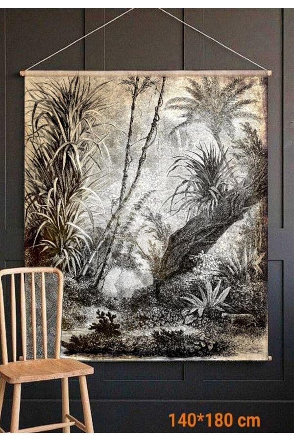 Alacastore Black Pencil and Forest Themed Thick Linen Fabric Hanging Tapestry Wall Cover Rug Trendyol