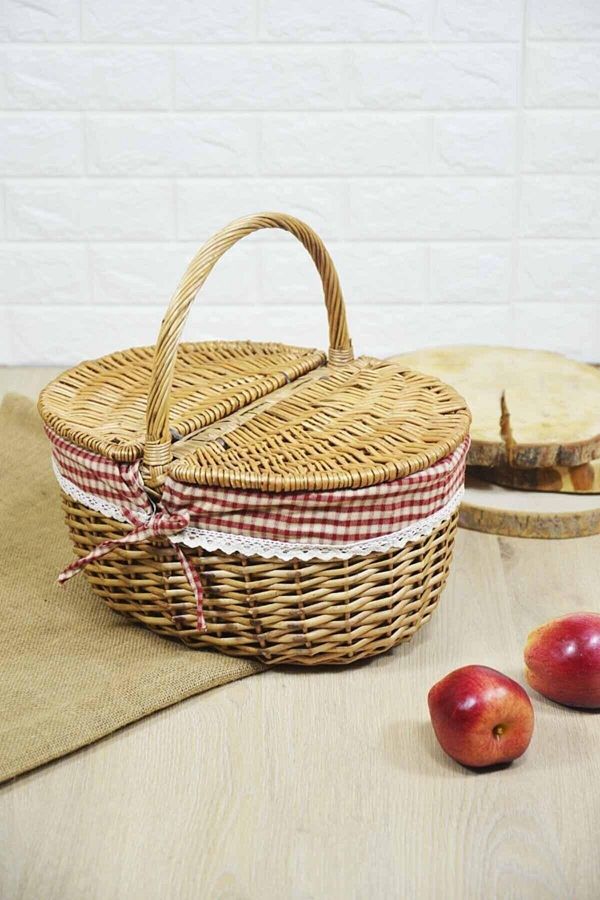 HOMENIVA-Wicker Lid Picnic Basket Basket with Handle 1