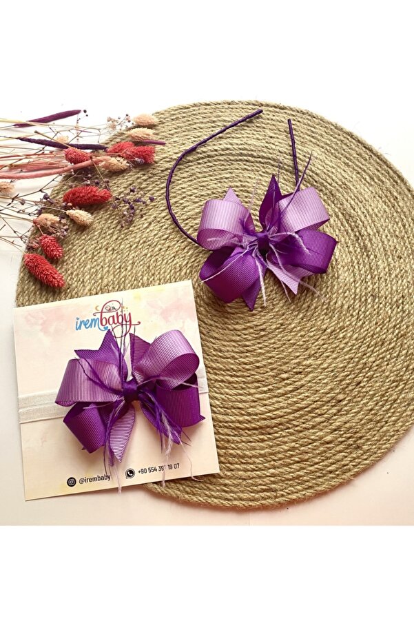 irembaby Anne Bebek Lohusa Seti Mor Lila Tüylü Fiyonk Lohusa Tacı Ve Bebek Saç Bandı Lohusa Takımı