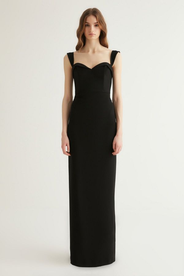 Trendyol Collection X Wish Hanif Black Sweetheart Collar Evening Graduation Dress TPRSS22AE0023 Trendyol
