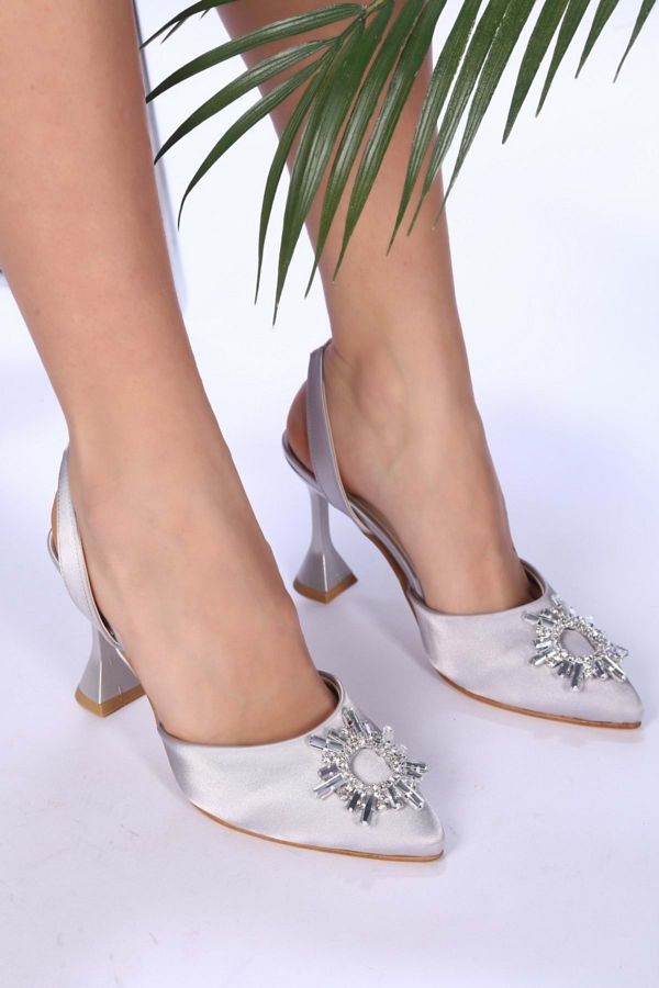 Silver satin heels store