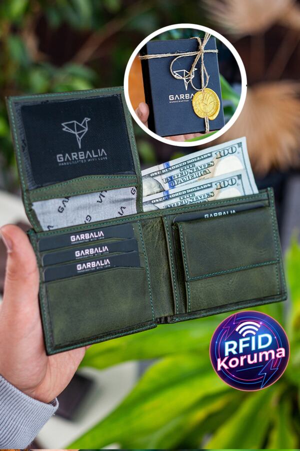Garbalia-Jackson Genuine Leather Rfid Blocking Crazy Green Wallet με θήκη νομισμάτων 1