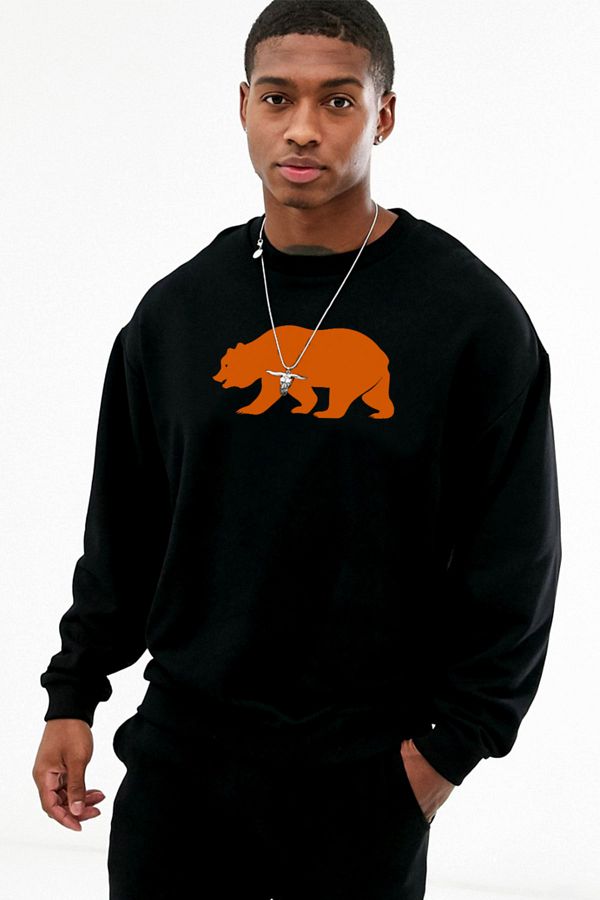 Pasage Trend Nice Oversize Orange Bear Printed Black Sweatshirt Trendyol