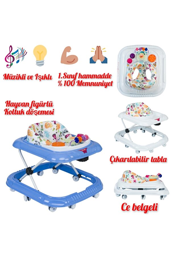 4KİDS Dido Müzikli Yürüteç Bebek Yürüteç Örümcek Müzikli Yürüteç Mavi