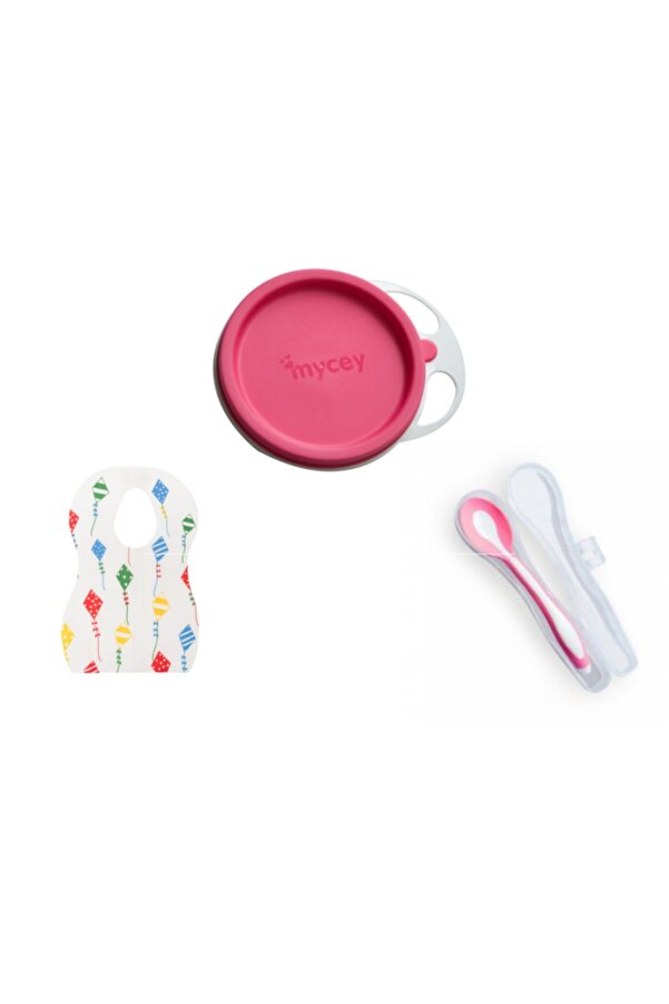 mycey 3'lü Beslenme Seti (mama Tabağı + Kutulu Mama Kaşığı+önlük)
