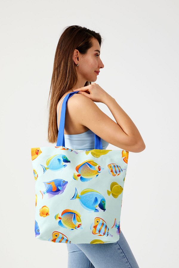 AYSHOME-Γυναικεία τσάντα παραλίας Blue Fish Tote Shopping 1