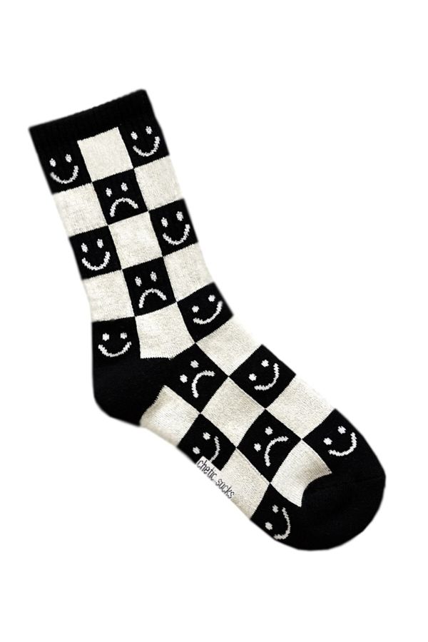 chetic-Happy-Unhappy Emoji Checkerboard Patterned Socks 1
