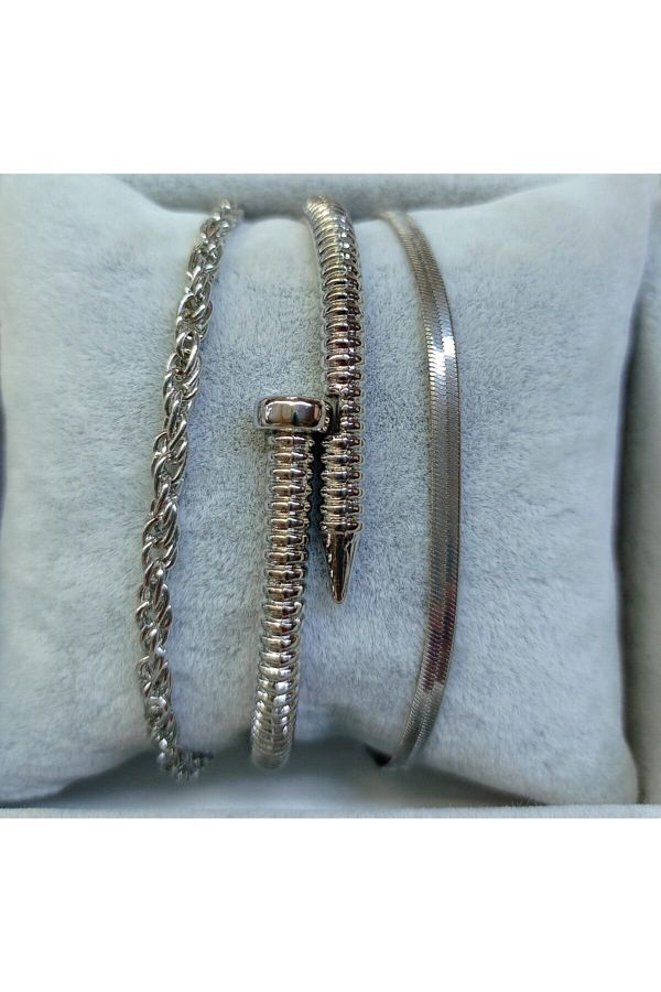 X Lady Accessories Twisted Nail Combination Bracelet Silver Color Trendyol