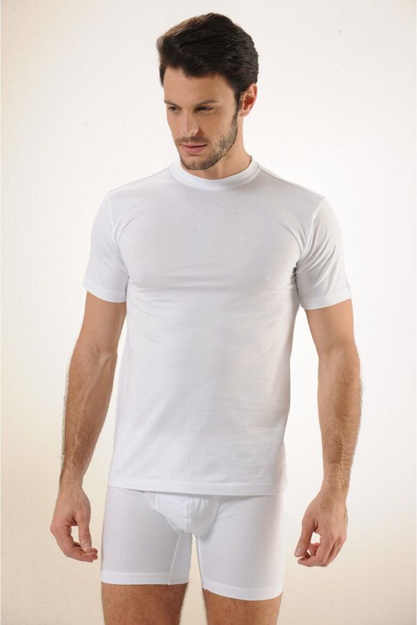 Hmd-Men's 100% Cotton White Single Jersey Closed Collar Undershirt & Comfortable Texture 1