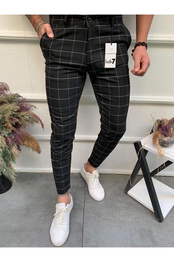 Ser Joven Men s Black Slim Fit Plaid Fabric Trousers Trendyol