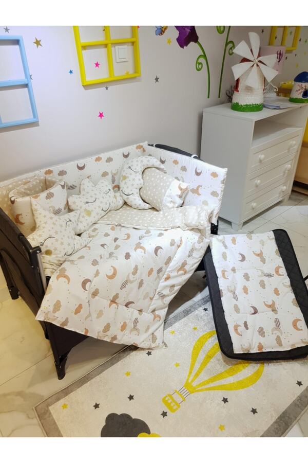 bebek_iklimi 70x110 Park Beşiklere 10 Parça Bebek Uyku Seti - Kahverengi Ay Yıldız Desen (BEŞİK HARİÇ)