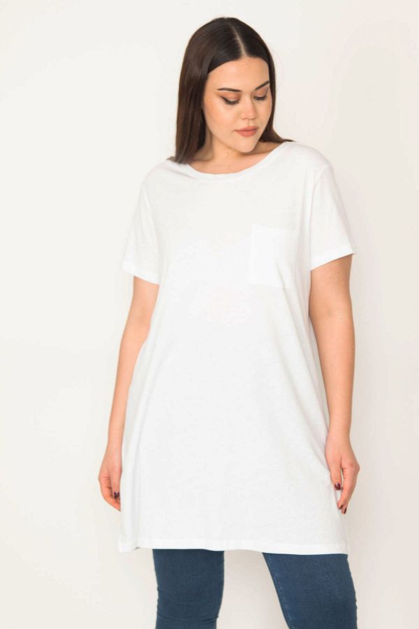 Şans-Women's Large Size White Cotton Fabric Peto Pocket Tunic 65n31752 1