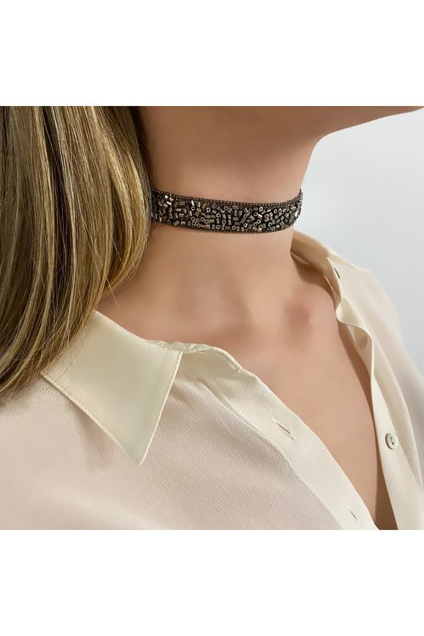 tak perest Cool Anthracite Jewelled Choker Necklace Trendyol