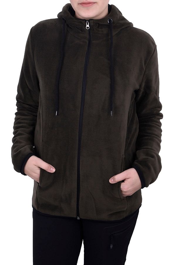 GHASSY CO.-Women's Khaki Hooded Zippered Fleece Sweatshirt 1