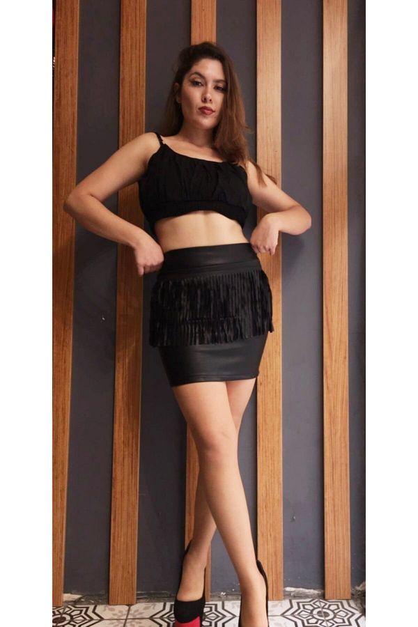Faux leather tassel skirt top