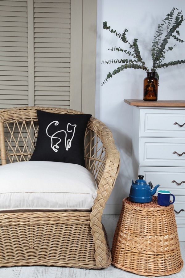 cotton maison Boho Throw Pillow Case Cat Line Art Black Single Line Art Minimalist Drawing 42x42 Cm Trendyol
