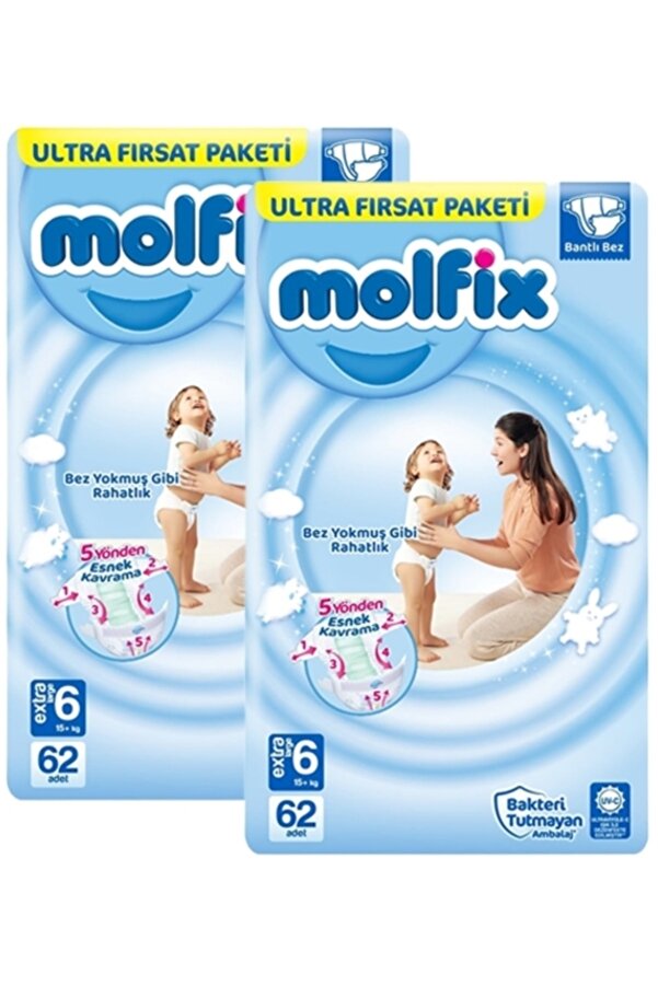 Molfix Bebek Bezi Ultra Fırsat Paketi X Large 6 No 62 Li X 2 Ade