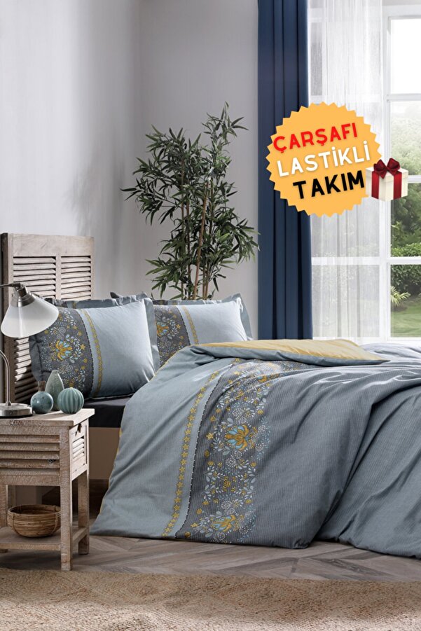 Özdilek Brodats Lastikli Çarşaflı Çift Kişilik Nevresim Takımı Antrasit