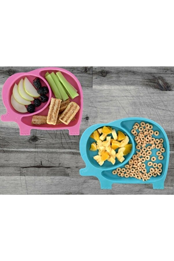 TİNEKE Fil Model Bölmeli Çocuk Mama Tabağı - (1 Adet Mavi )