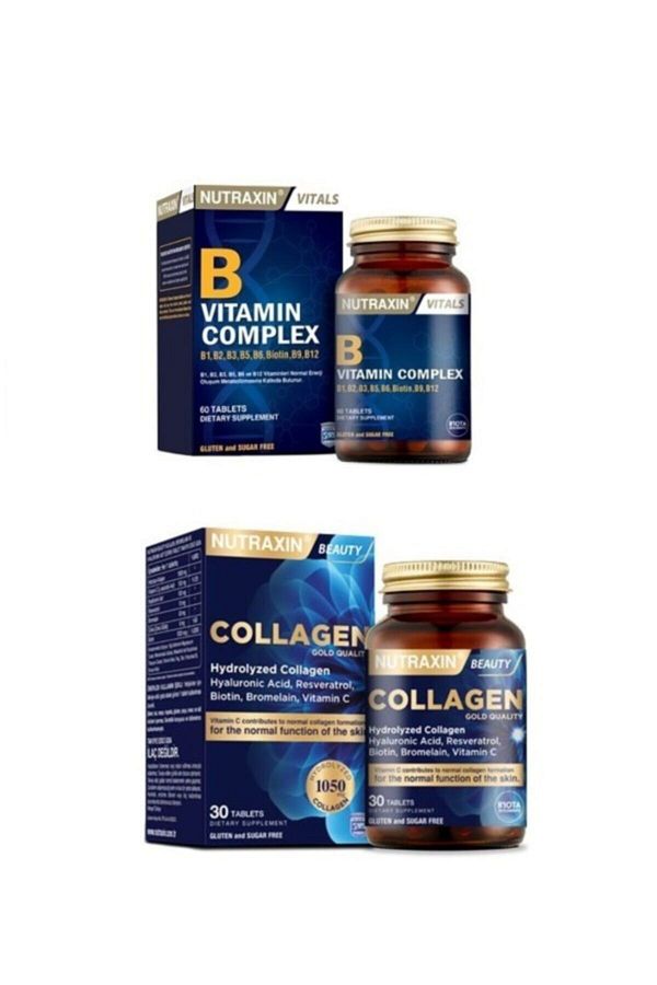 Nutraxin-Type 1 and Type 3 - 30 Tablets Containing Hydrolyzed Collagen + Vitamin B Complex 60 Tablets 1
