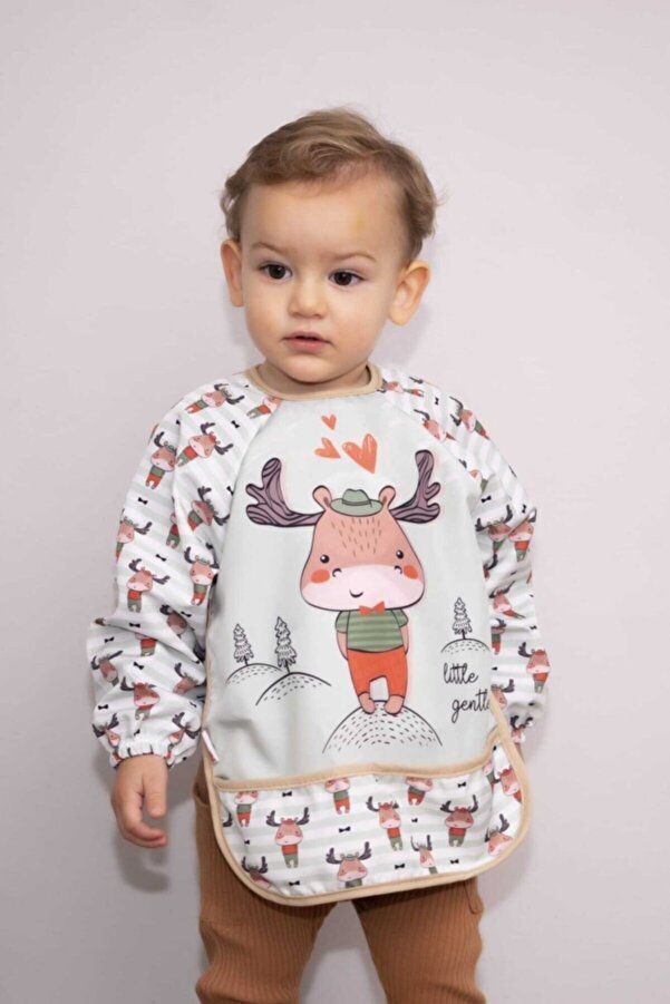 dubi baby Geyik Temalı Giyilebilir Su Geçirmez Mama Önlüğü