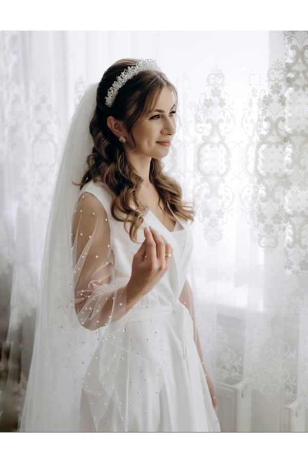 Before To Be Bride-Rochie scurtă din satin cu perle 1