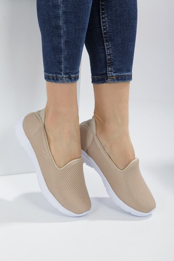 expres moda Women's Beige Color Flexible Faylon Sole Full Orthopedic Mesh Daily Sports Ballerina Shoes Ser-035