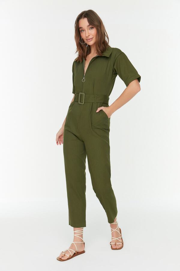 Trendyol Collection-Detailní tkaná kombinéza s khaki páskem na zip TWOSS20TU0064 1