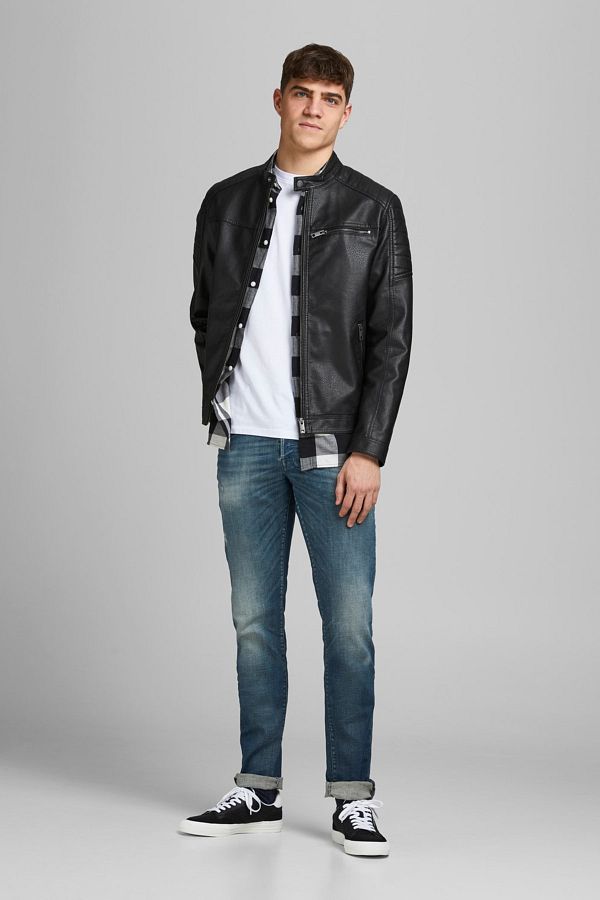 Jack and jones black leather jacket sales